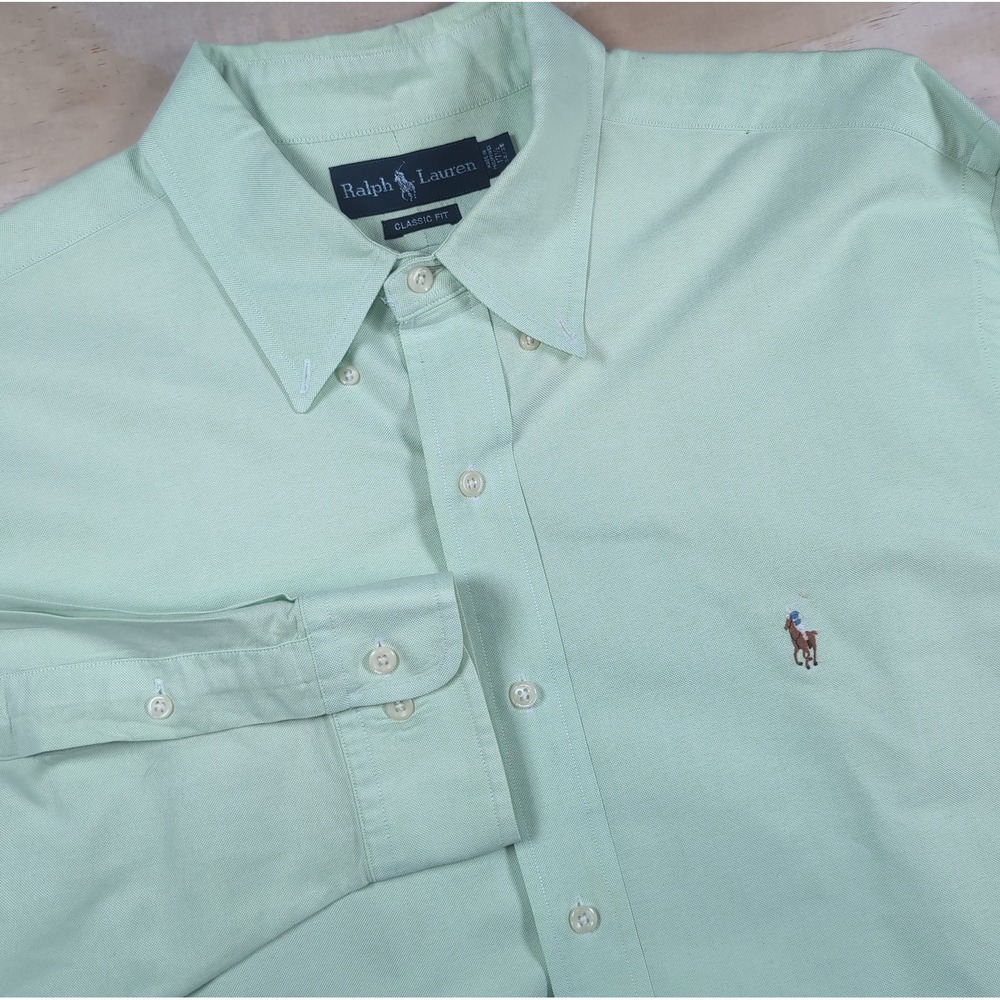 Ralph Lauren Classic Fit Solid Green Cotton Dress Shirt XL 17.5 (34/35)